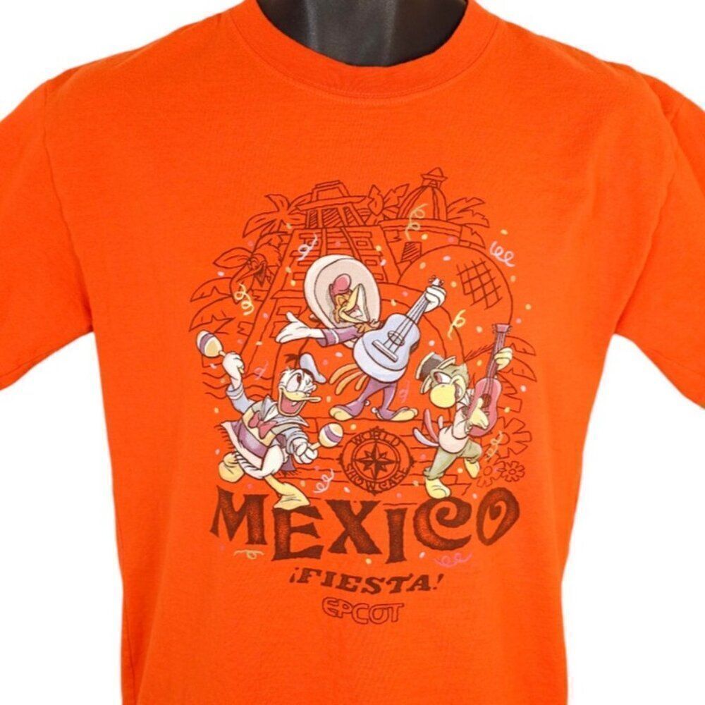 Disney Epcot T Shirt Mens Size Medium Orange Mexico Fiesta Donald Duck